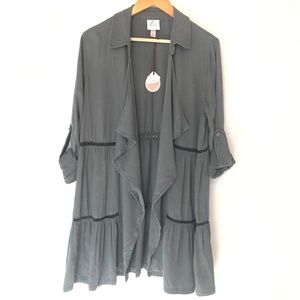 Knox Rose waterfall open front dark gray cardigan